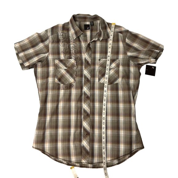 NWT Casual Plaid Shirt Mens Large J Ferrar Short Sleeve Western Snap Buttons - Picture 7 of 11